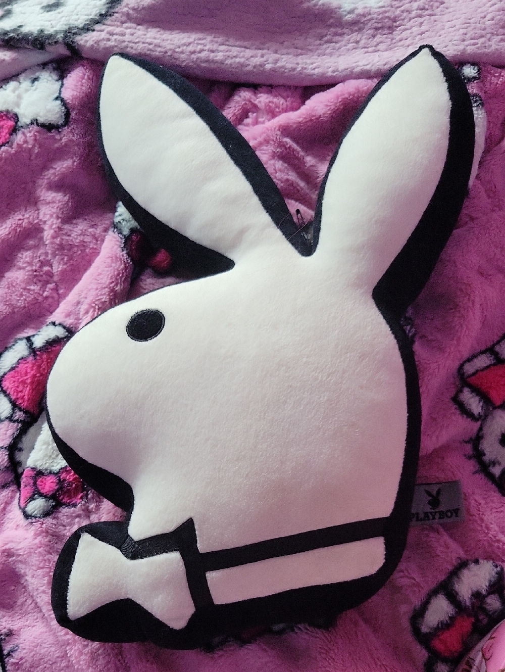 PLAYBOY White & Black Bunny Head Pillow ONE SIZE